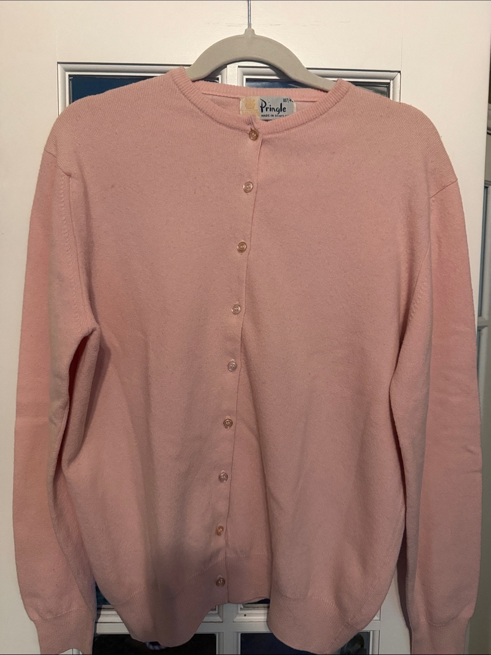 Vintage Pringle Soft Pink Button-Front Crewneck Cardigan